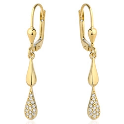 Złote kolczyki 585 wiszące krople z cyrkoniami 