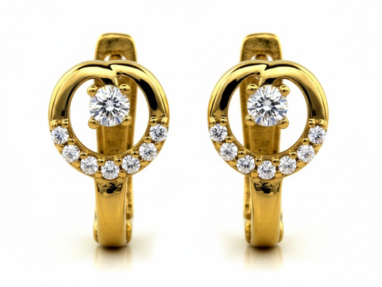 Kolczyki złote z kółeczkiem z cyrkoniami angielskie zapięcie