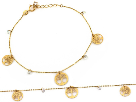 Złota bransoletka z trzema zawieszkami drzewka szczęścia