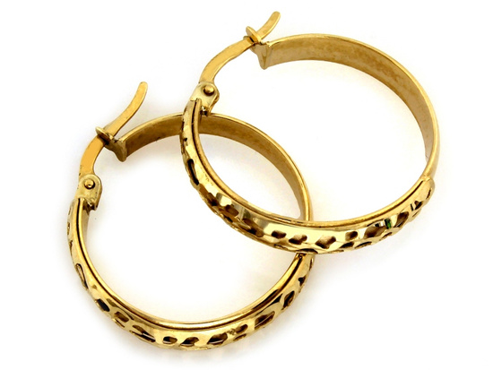 Złote kolczyki koła 25mm oryginalne zdobione satynowane