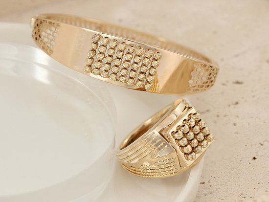 Złota bransoleta sztywna bangle ekskluzywna z kulkami