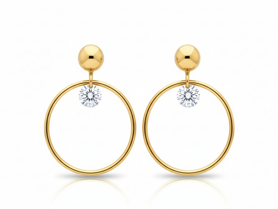 Kolczyki złote kółeczka na sztyfcie z jedną cyrkonią