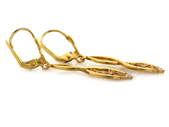 Kolczyki złote długie przeplatane z cyrkoniami