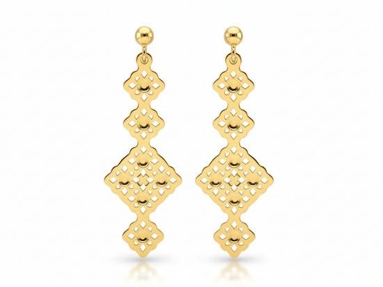 Kolczyki złote wiszące długie z modnych kwadratów