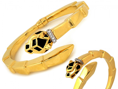 Efektowna sztywna bransoleta jak wąż z czarną emalią