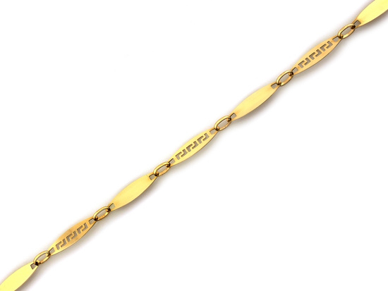 Bransoletka złota ogniwa owalne blaszki z wzorem greckim