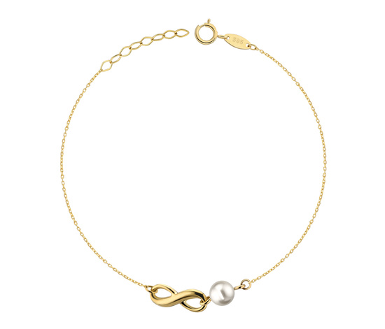 Złota bransoletka 375 nieskończoność z perłą  