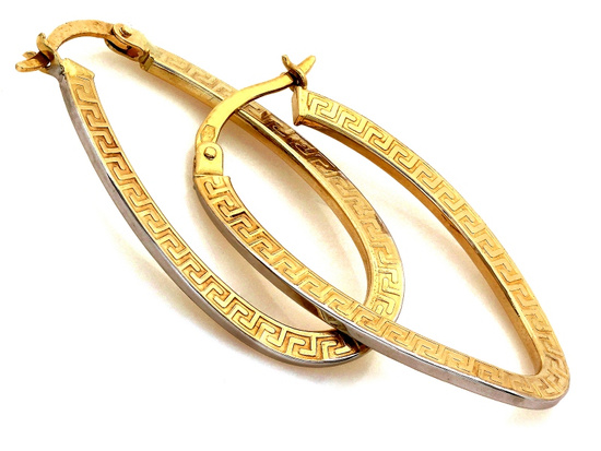 Owalne kolczyki zdobione z wzorem greckim angielskie