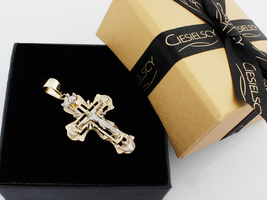 Duży złoty krzyżyk zawieszka wisiorek zdobiony efektowny