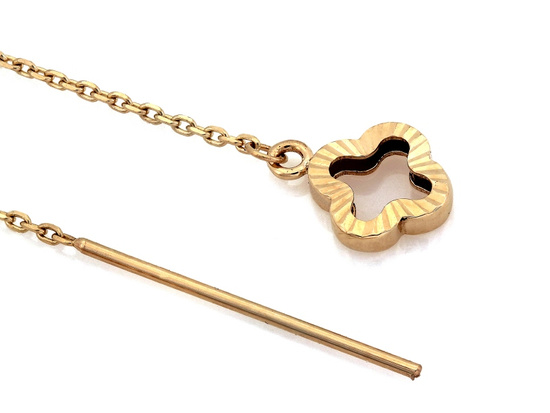 Długie złote kolczyki przeciągane z błyszczącym kwiatkiem