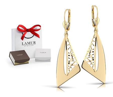 Złote kolczyki 585 ażurowe - wiszące