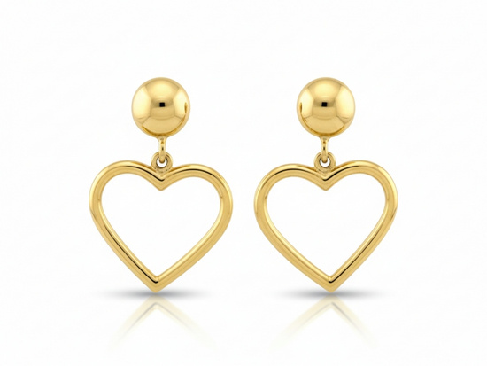 Kolczyki złote na sztyfcie z wiszącym sercem 