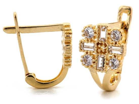 Angielskie złote kolczyki delikatne z cyrkoniami
