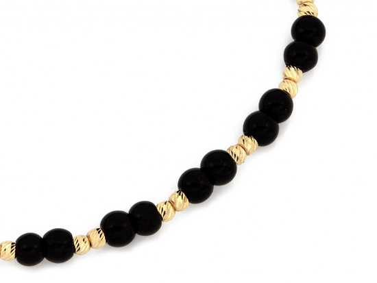 Bransoletka sznurkowa złote i czarne kulki