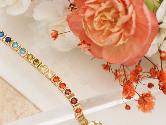 Bransoletka złota tenis z kolorowymi cyrkoniami