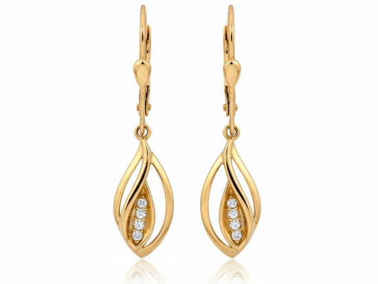 Kolczyki złote wiszące z cyrkoniami idealne na prezent