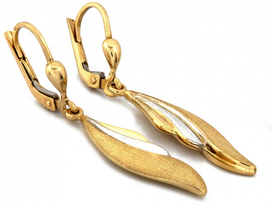 Kolczyki wiszące z białego i żółtego złota