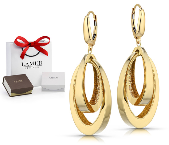 Złote kolczyki 585 - wiszące zdobione owale