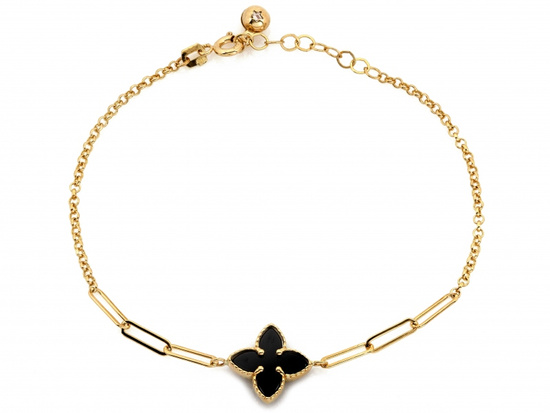 Złota bransoletka z modnym czarnym kwiatkiem