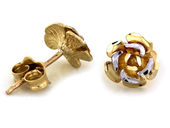 Kolczyki złote dwukolorowe kwiatki na sztyfcie