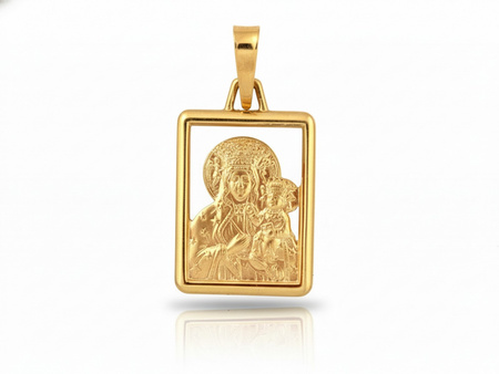 Złoty medalik Matka Boska Częstochowska w prostokątnej ramie