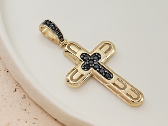Krzyżyk złoty zawieszka wisiorek z czarnymi cyrkoniami