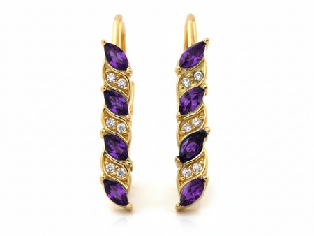Kolczyki złote z fioletowymi cyrkoniami
