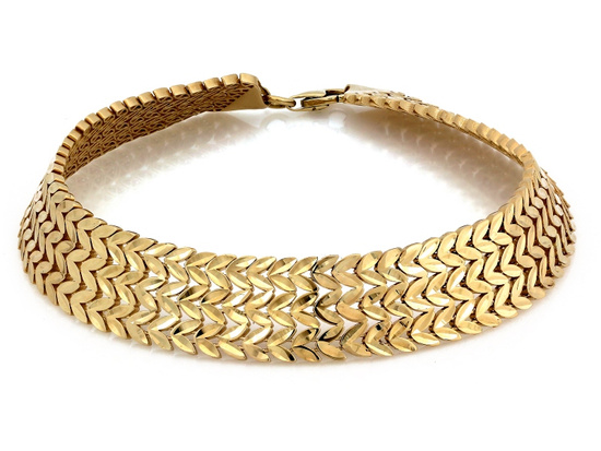 Złota bransoletka szeroka błyszcząca taśma z ruchomych elementów