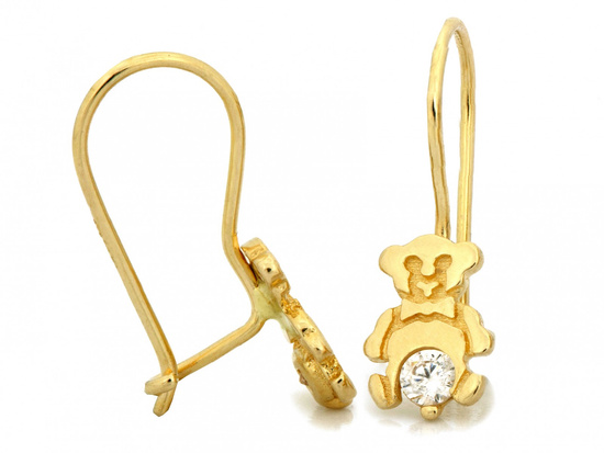 Kolczyki złote z misiem na biglu dla dziewczynki