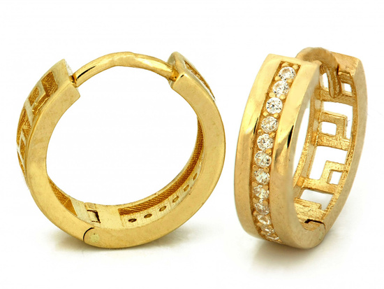 Złote kolczyki kółka z cyrkoniami 14mm