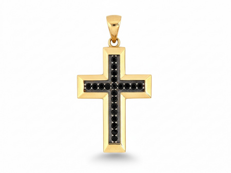 Krzyżyk złoty zawieszka z czarnymi cyrkoniami wisiorek