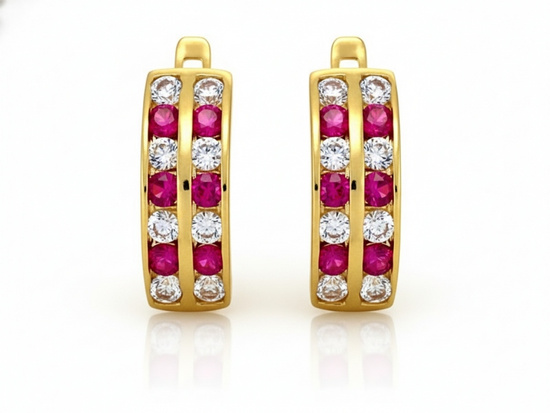 Kolczyki angielskie dla dziewczynki z czerwonymi cyrkoniami