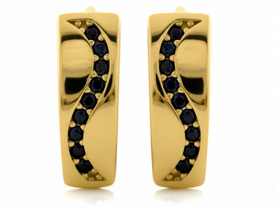 Kolczyki złote angielskie z czarnymi cyrkoniami