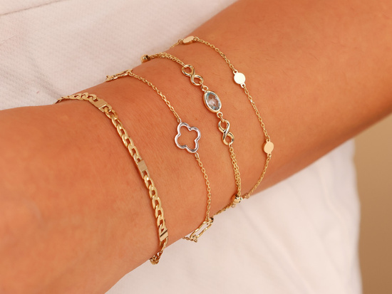 Bransoletka złota podwójna łańcuszkowa z niskończonością