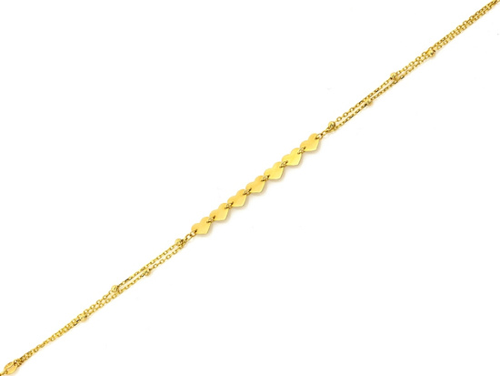 Złota bransoletka podwójna z sercami z kulkami