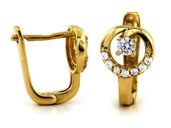 Kolczyki złote z kółeczkiem z cyrkoniami angielskie zapięcie