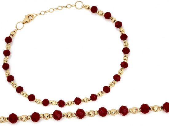 Bransoletka złota z kulkami i czerwonymi kamieniami