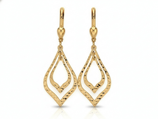 Kolczyki złote angielskie z wiszącymi błyszczącymi elementami