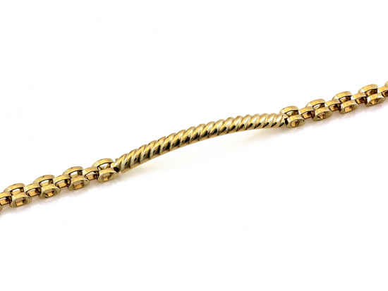 Złota bransoletka sztywne wstawki elementowa