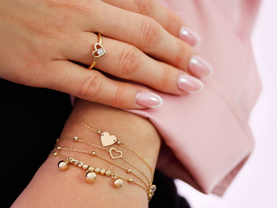 Złota bransoletka podwójna łańcuszkowa z kulkami