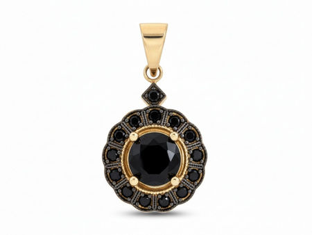 Zawieszka złota okrągła markiza z onyksami