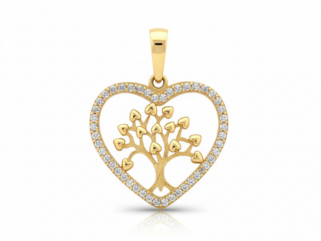 Zawieszka złota drzewko szczęścia w sercu
