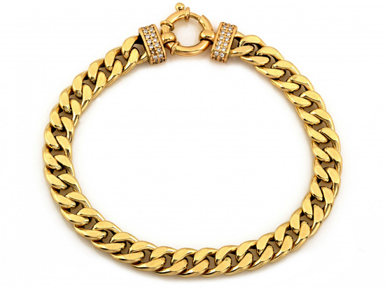 Bransoletka złota gruba pancerka z cyrkoniami okazała ekskluzywna