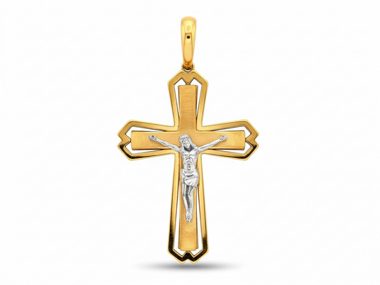 Krzyżyk złoty Jezus na satynowanym tle