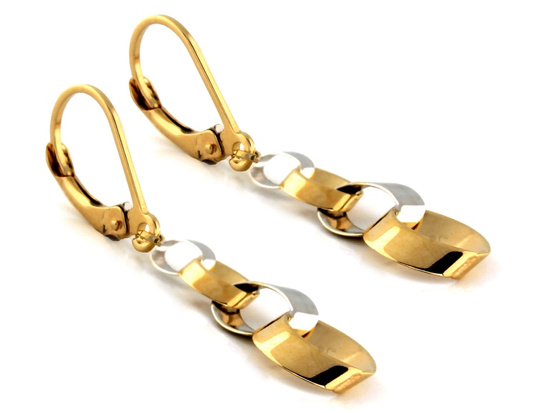 Kolczyki złote wiszące dwukolorowe obręcze