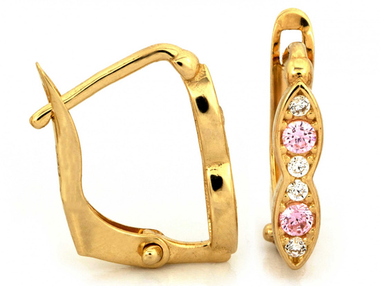 Kolczyki złote z różowymi cyrkoniami idealne dla dziewczynki
