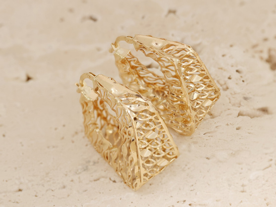 Kolczyki złote duże przestrzenne ażurowe angielskie zapięcie