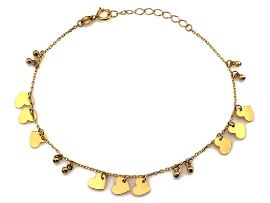 Bransoletka złota z kuleczkami i wiszącymi sercami