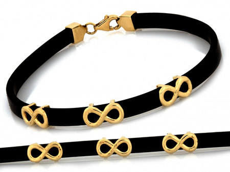 Bransoletka złota nieskończoności na czarnym pasku