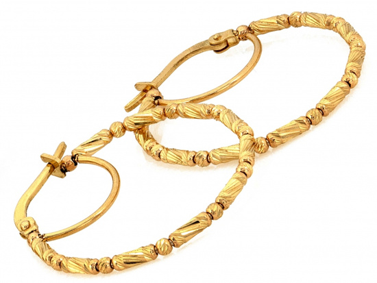 Kolczyki złote koła angielskie błyszczące z kulkami